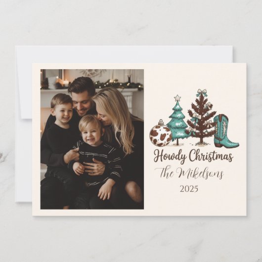 Photo Cowgirl Rustic Howdy Christmas Feestdagenkaart (Voorkant)