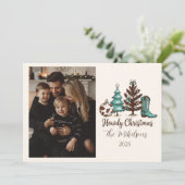 Photo Cowgirl Rustic Howdy Christmas Feestdagenkaart (Staand voorkant)
