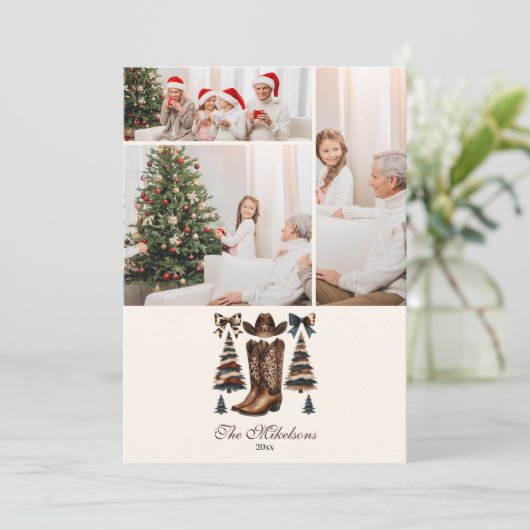 Photo Cowgirl Western Bow Christmas Feestdagenkaart (Staand voorkant)