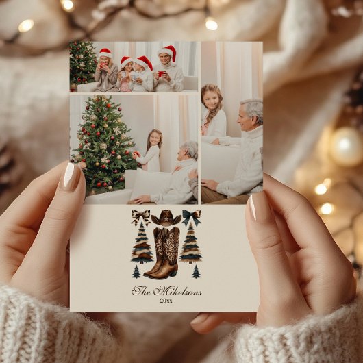 Photo Cowgirl Western Bow Christmas Feestdagenkaart