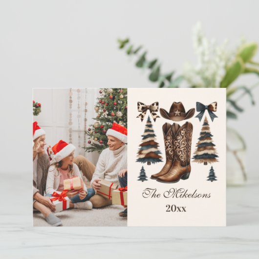 Photo Cowgirl Western Bow Christmas Feestdagenkaart (Staand voorkant)