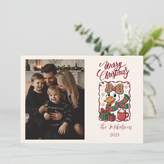 Photo Cozy Duck Christmas Feestdagenkaart (Staand voorkant)