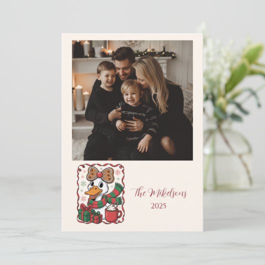 Photo Cozy Duck Christmas Feestdagenkaart (Staand voorkant)