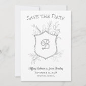 Photo Crest Monogram Classic Black and White Save The Date (Voorkant)