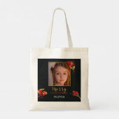 Photo Customizable Christmas Card, Black Gold Red Tote Bag (Achterkant)