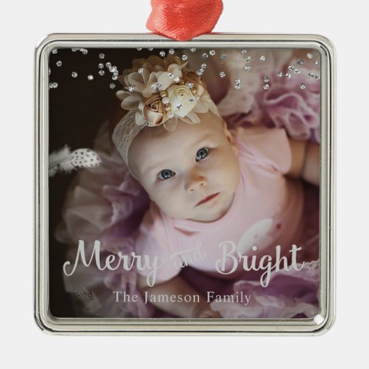 Photo Customized Christmas Silver Dots Frame Metalen Ornament (Voorkant)