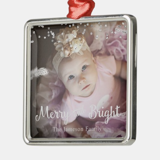 Photo Customized Christmas Silver Dots Frame Metalen Ornament (Links)