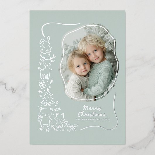 Photo | Cute Winter Woodland Christmas Greeting Folie Feestdagenkaart (Voorkant)