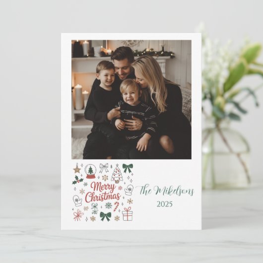 Photo Doodle Line Art Christmas Feestdagenkaart (Staand voorkant)