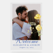 Photo Dusty Blue Crest Floral Wedding Acryl Bord (Voorkant)