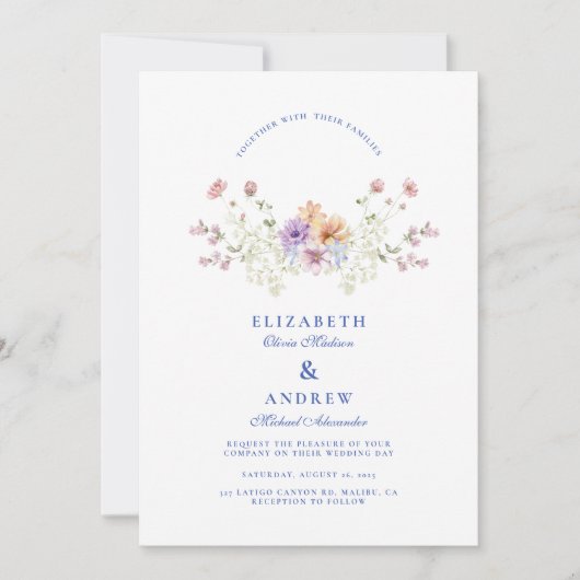 Photo Dusty Blue Crest Floral Wedding Kaart (Voorkant)