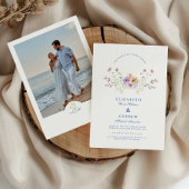 Photo Dusty Blue Crest Floral Wedding Kaart