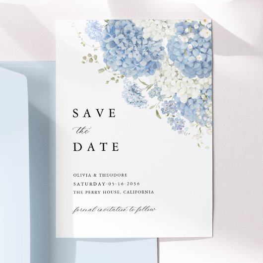 Photo Dusty Blue White Floral Wedding Save The Date