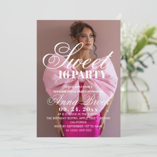 Photo Elegance Sweet 16 Birthday Party Invitation Kaart (Staand voorkant)