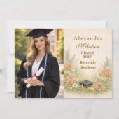 Photo Elegant Floral Graduation Party Celebration Aankondiging (Voorkant)