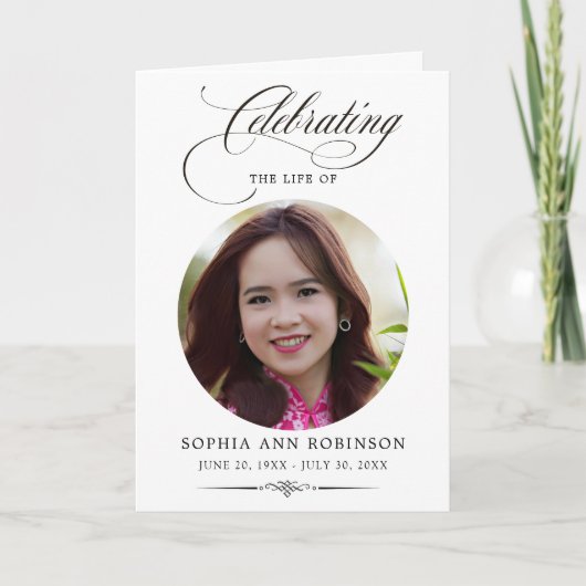 Photo Elegant Script Memorial Remembrance Program  Kaart (Voorkant)