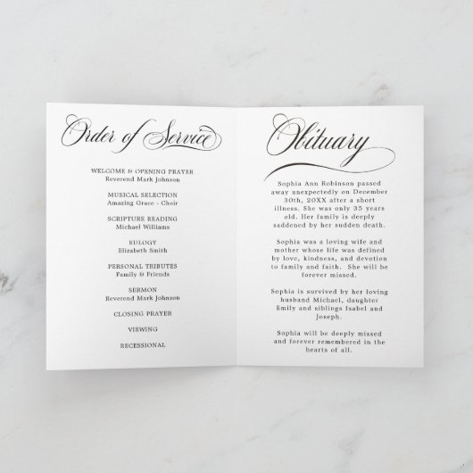 Photo Elegant Script Memorial Remembrance Program  Kaart (Binnen)