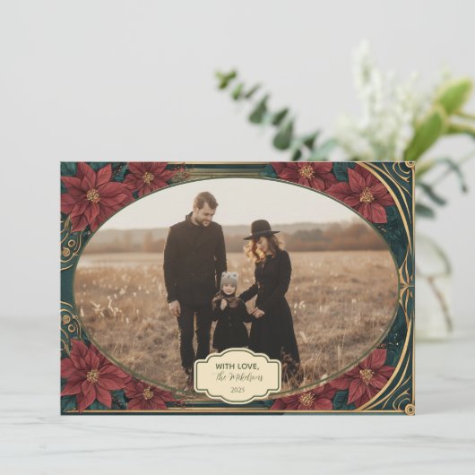 Photo Emerald Baroque Christmas Feestdagenkaart (Staand voorkant)