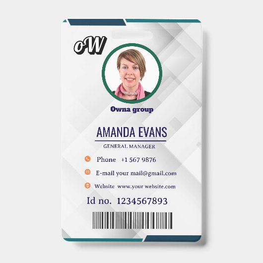 Photo Employee Logo or QR CODE white Badge (Voorzijde)