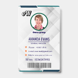 Photo Employee Logo or QR CODE white Badge