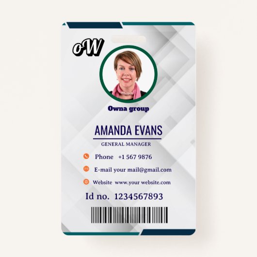 Photo Employee Logo or QR CODE white Badge (Voorkant)