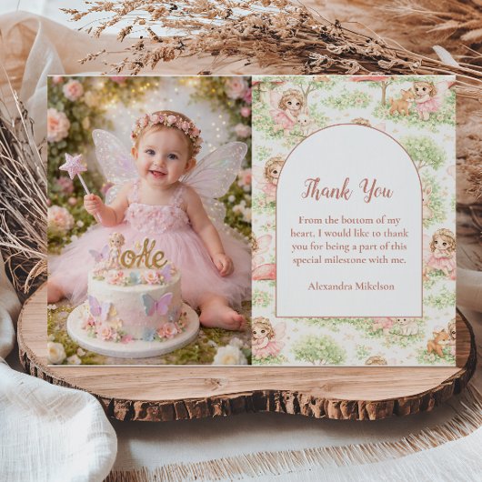 Photo Fairy Garden First Birthday Bedankkaart