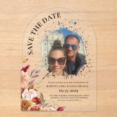 Photo Fall Floral Save the date Clear Acryl Uitnodigingen (Voorkant)