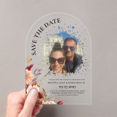 Photo Fall Floral Save the date Frosted Acryl Uitnodigingen (Insitu (Draagbaar))