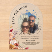 Photo Fall Floral Save the date Frosted Acryl Uitnodigingen (Voorkant)