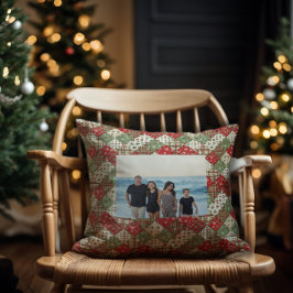 Photo family Christmas patchwork Green Red Kussen