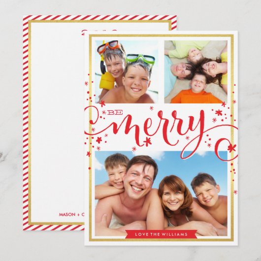 PHOTO FAMILY wees vrolijk feestelijk kerstscript r Feestdagenkaart (Voorkant / Achterkant)