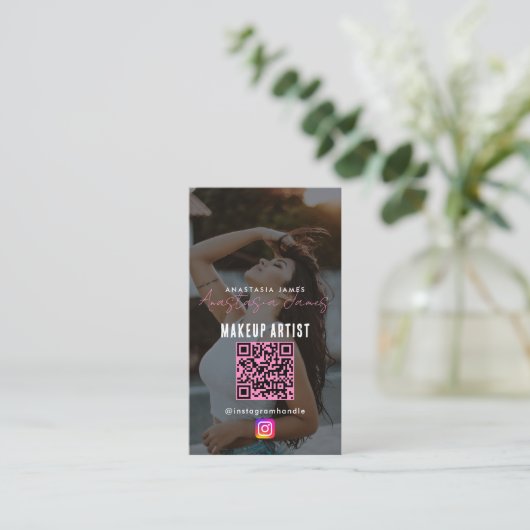 Photo Feed Influencer Grid Social Media Roze Visitekaartje (Staand voorkant)