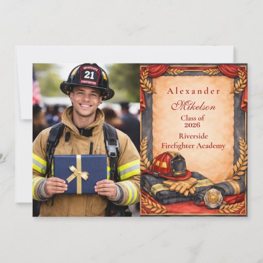 Photo Firefighter Academy Graduation Aankondiging (Voorkant)