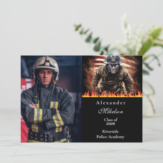 Photo Firefighter Hero Graduation Aankondiging (Staand voorkant)