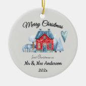 Photo First Christmas As Mr & Mrs Newlyweds Round Keramisch Ornament (Voorkant)