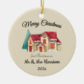 Photo First Christmas As Mr & Mrs Newlyweds Round Keramisch Ornament (Voorkant)