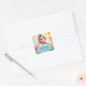 Photo Flamingo 1st Birthday Thank You Vierkante Sticker (Envelop)