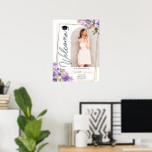Photo Floral Boho purple gold script graduation Poster (Thuiskantoor)