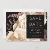 Photo Floral Ivory Rose Gold Save the Date Kaart (Voorkant)