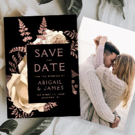 Photo Floral Ivory Rose Gold Save the Date Kaart