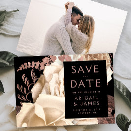 Photo Floral Ivory Rose Gold Save the Date Kaart