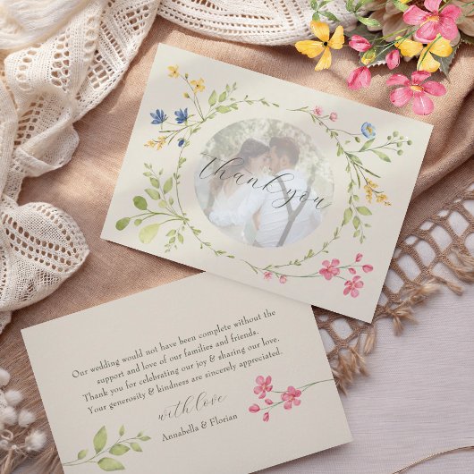 Photo Floral Ivory Wedding Bedankkaart