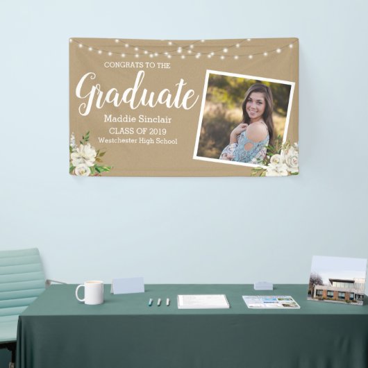 Photo Flowers String Lights Tan Afstuderen Spandoek (Beurs)