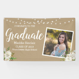 Photo Flowers String Lights Tan Afstuderen Spandoek