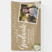 Photo Flowers String Lights Tan Afstuderen Spandoek (Verticaal)