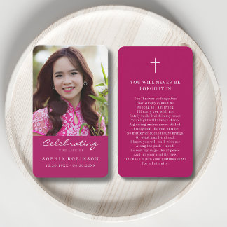 Photo Funeral Memorial Pink Prayer Card Visitekaartje
