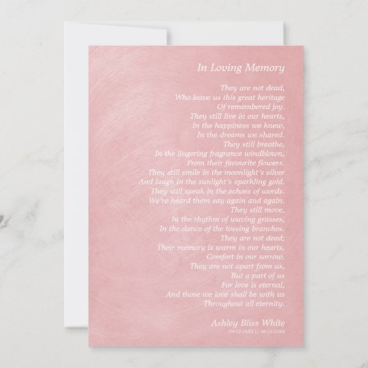 Photo Funeral Remember Pink Faux Metallic Effect (Achterkant)