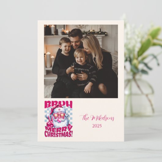 Photo Funny Bruh Merry Christmas Feestdagenkaart (Staand voorkant)