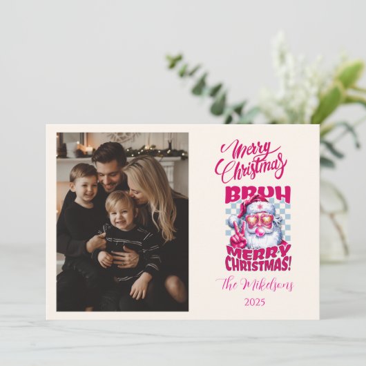 Photo Funny Bruh Merry Christmas Feestdagenkaart (Staand voorkant)