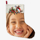 Photo Funny Cute Festive Deer Christmas Stocking Grote Kerstsok (Voorkant)